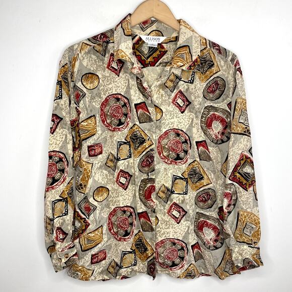 Allison Taylor Tops - VIntage 90s Silk Shirt Sz Medium‎ Abstract Maximalist Avant Garde Funky Eclectic